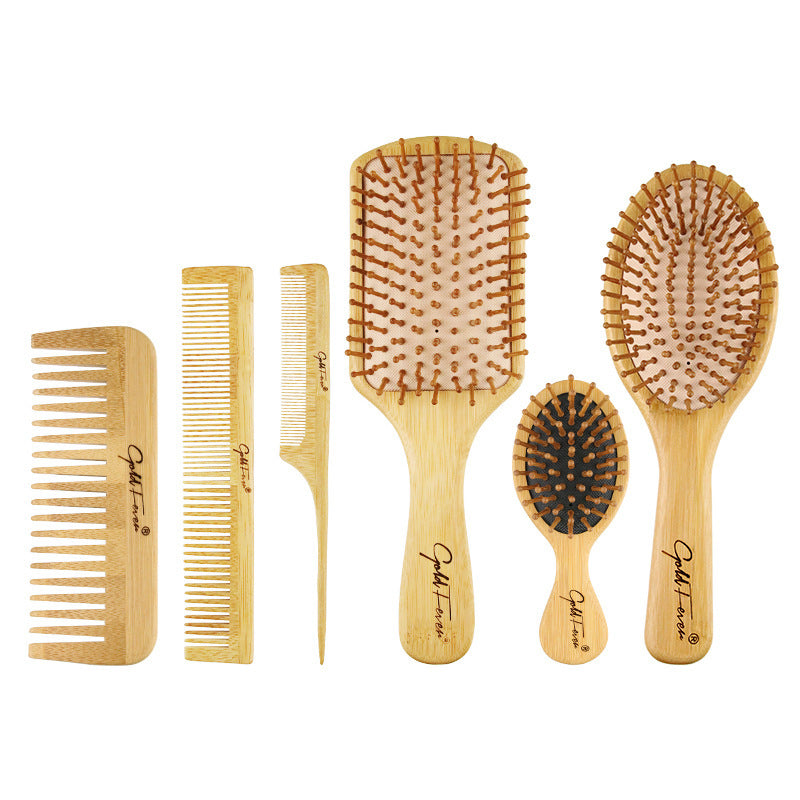6pcs Bamboo Hair Care Set - Brushes & Combs for All Hair - Beauty Jar