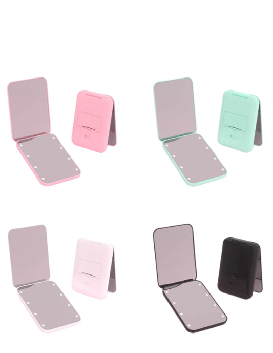 Portable Handheld Folding LED Light Makeup Mirror - Beauty Jar