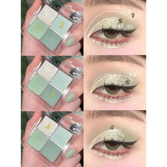 Capel Aqua Green Tulle Four-color Eyeshadow Plate Multi-use Matte Pearlescent Fine Flash Low Saturated Mint Green Eyeshadow